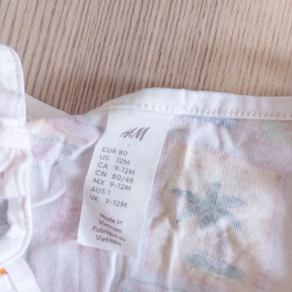 H&M Dress White Summer Fruit Tropical Stamp Print Baby 12 Months